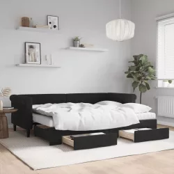 fekete kihúzható bársony heverő fiókkal 80 x 200 cm