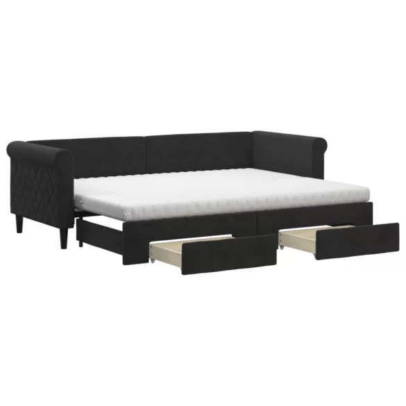 fekete kihúzható bársony heverő fiókkal 80 x 200 cm