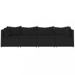 4 részes fekete polyrattan kerti ülőgarnitúra párnákkal