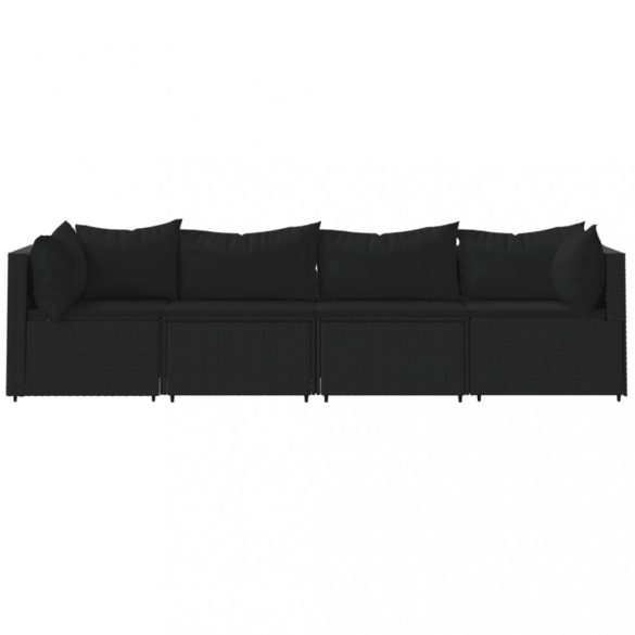 4 részes fekete polyrattan kerti ülőgarnitúra párnákkal