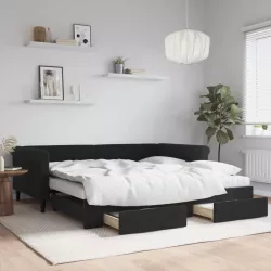 fekete kihúzható bársony heverő fiókkal 100 x 200 cm