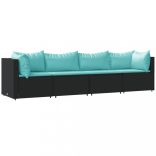 4 részes fekete polyrattan kerti ülőgarnitúra párnákkal