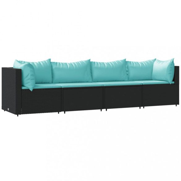 4 részes fekete polyrattan kerti ülőgarnitúra párnákkal