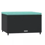 fekete polyrattan kerti lábtartó párnával