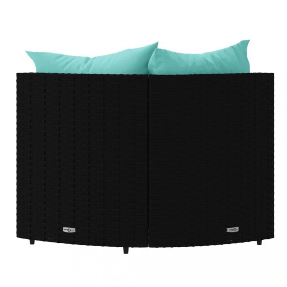 2 db fekete polyrattan kerti sarokkanapé párnákkal