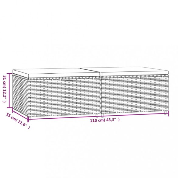 2 db barna polyrattan kerti lábtartó párnával