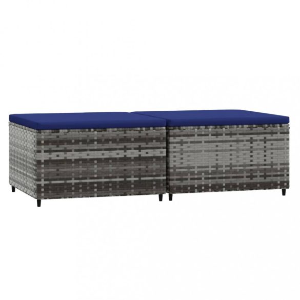 2 db szürke polyrattan kerti lábtartó párnával