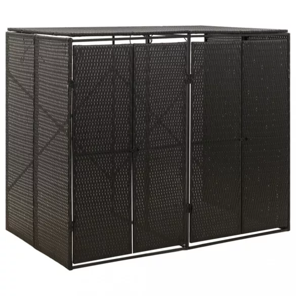fekete polyrattan dupla kerekeskuka tárolófészer 140x80x117 cm