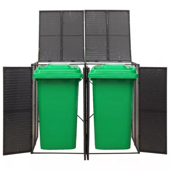 fekete polyrattan dupla kerekeskuka tárolófészer 140x80x117 cm