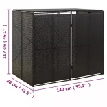 fekete polyrattan dupla kerekeskuka tárolófészer 140x80x117 cm