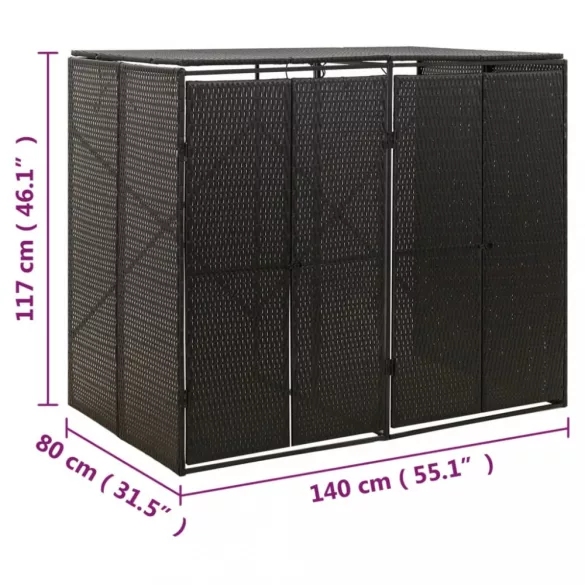 fekete polyrattan dupla kerekeskuka tárolófészer 140x80x117 cm