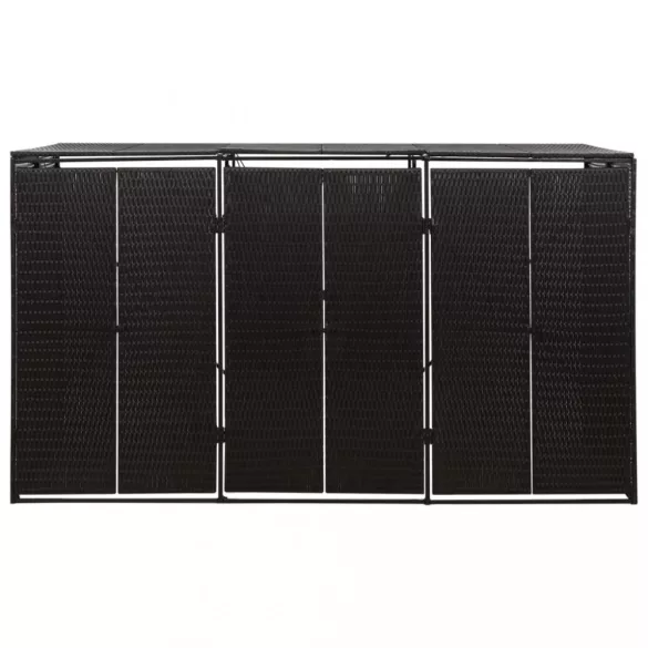 fekete polyrattan hármas kerekeskuka tárolófészer 207x80x117 cm