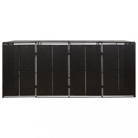 fekete polyrattan négyes kerekeskuka tárolófészer 274x80x117 cm