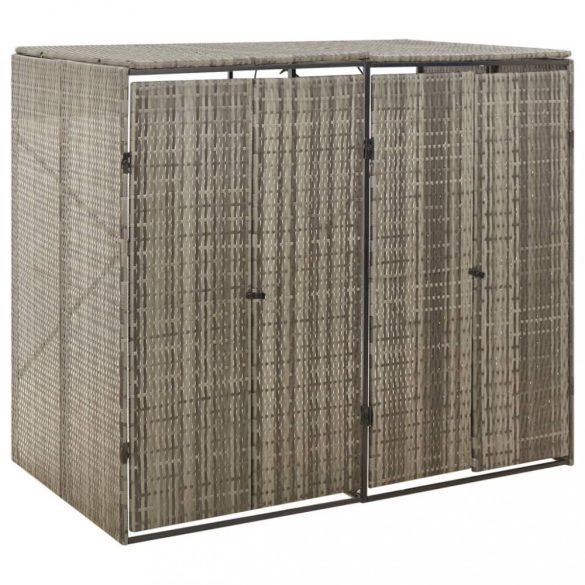 szürke polyrattan dupla kerekeskuka tárolófészer 140x80x117 cm