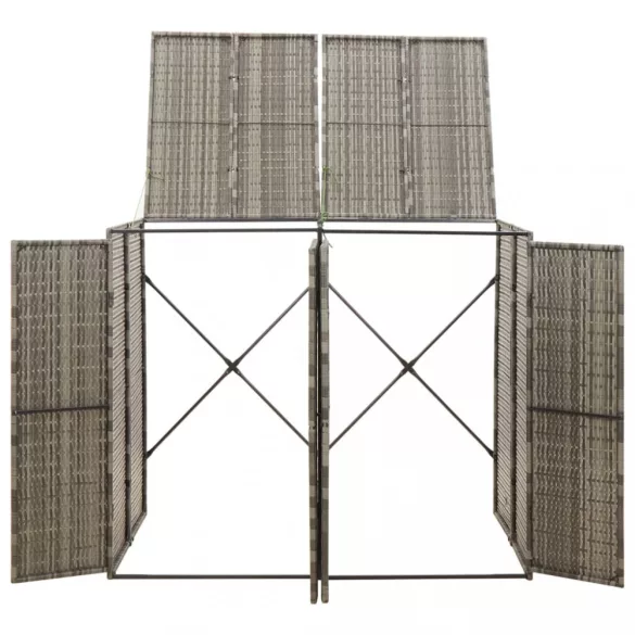 szürke polyrattan dupla kerekeskuka tárolófészer 140x80x117 cm