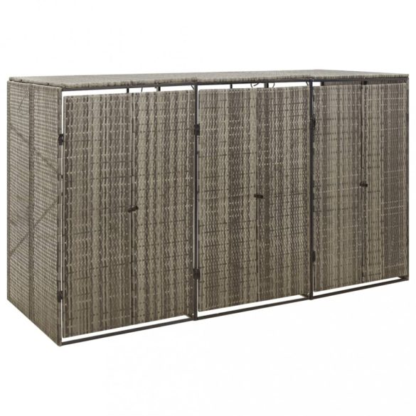 szürke polyrattan hármas kerekeskuka tárolófészer 207x80x117 cm