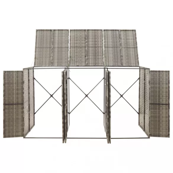 szürke polyrattan hármas kerekeskuka tárolófészer 207x80x117 cm