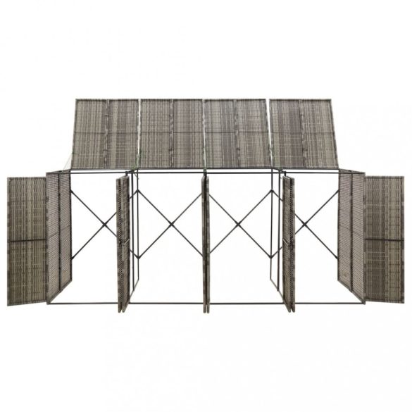 szürke polyrattan négyes kerekeskuka tárolófészer 274x80x117 cm