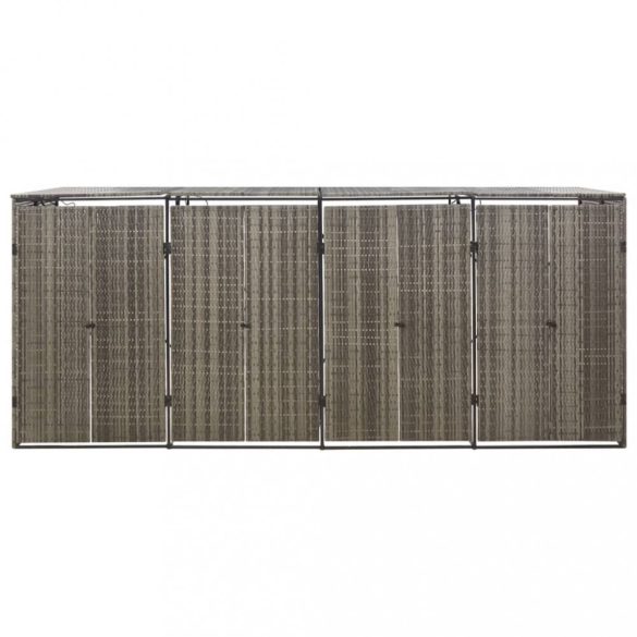 szürke polyrattan négyes kerekeskuka tárolófészer 274x80x117 cm