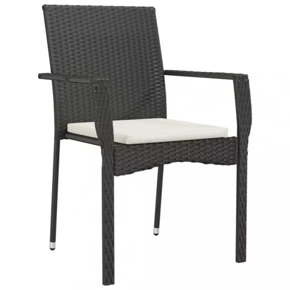 2 db fekete polyrattan kerti szék párnával