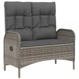 szürke polyrattan dönthető kerti pad párnákkal 107 cm