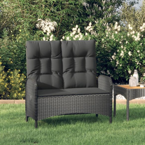 fekete polyrattan dönthető kerti pad párnákkal 107 cm