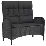 fekete polyrattan dönthető kerti pad párnákkal 107 cm