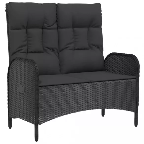 fekete polyrattan dönthető kerti pad párnákkal 107 cm