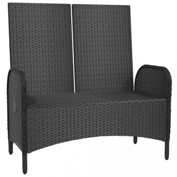 fekete polyrattan dönthető kerti pad párnákkal 107 cm