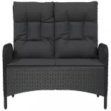 fekete polyrattan dönthető kerti pad párnákkal 107 cm