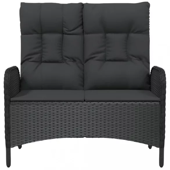 fekete polyrattan dönthető kerti pad párnákkal 107 cm