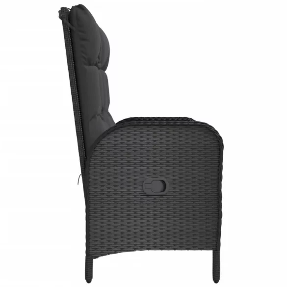 fekete polyrattan dönthető kerti pad párnákkal 107 cm