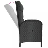 fekete polyrattan dönthető kerti pad párnákkal 107 cm