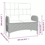 fekete polyrattan dönthető kerti pad párnákkal 107 cm