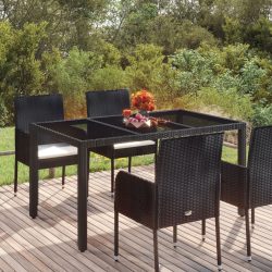 fekete polyrattan üveglapos kerti asztal 150 x 90 x 75 cm