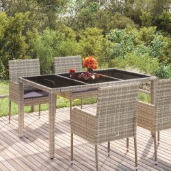 szürke polyrattan üveglapos kerti asztal 150 x 90 x 75 cm