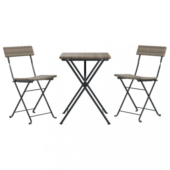 3 részes szürke összecsukható polyrattan bisztrószett