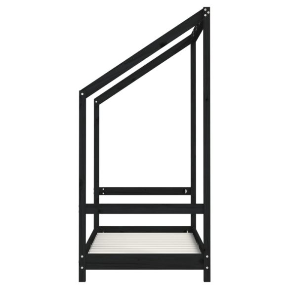 fekete tömör fenyőfa gyerekágykeret 2 x (70 x 140) cm