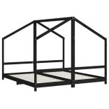 fekete tömör fenyőfa gyerekágykeret 2 x (90 x 190) cm