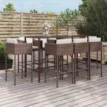 9 részes barna polyrattan kerti bárszett párnákkal