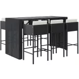 7 részes fekete polyrattan kerti bárszett párnákkal