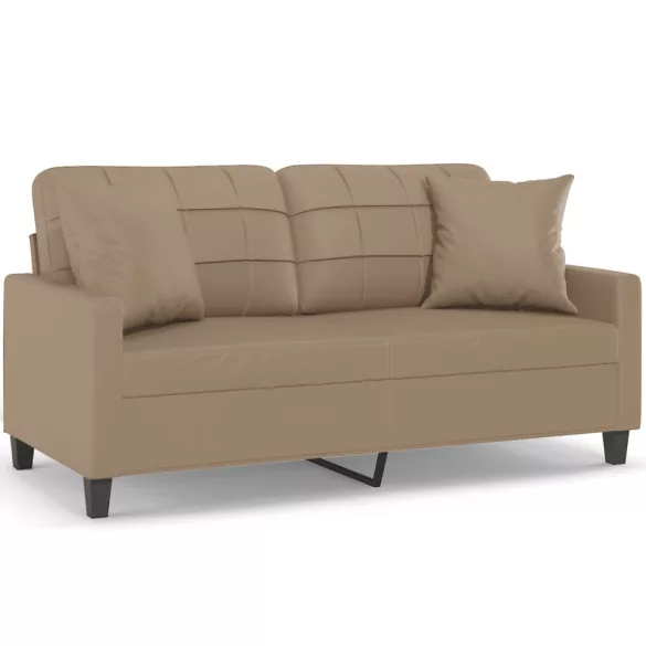 2 személyes cappuccino színű műbőr kanapé díszpárnákkal 140 cm