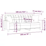 3 személyes fekete műbőr kanapé díszpárnákkal 180 cm