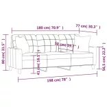 3 személyes krémszínű műbőr kanapé díszpárnákkal 180 cm