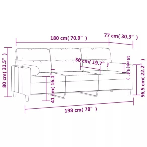 3 személyes világossárga szövet kanapé díszpárnákkal 180 cm