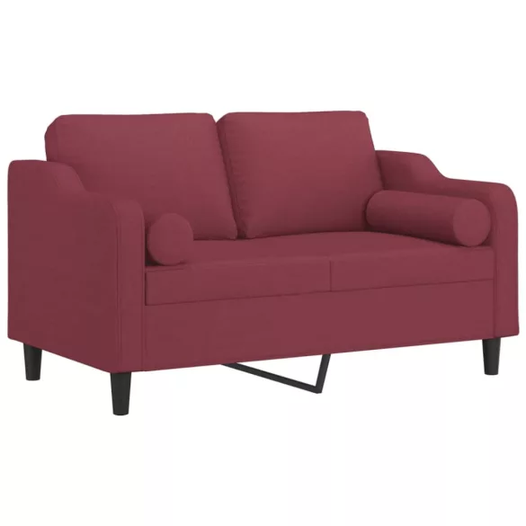 2 személyes bordó szövet kanapé díszpárnákkal 120 cm