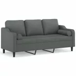 3 személyes sötétszürke szövet kanapé díszpárnákkal 180 cm