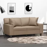 2 személyes cappuccino színű műbőr kanapé díszpárnákkal 120 cm