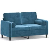 2 személyes kék bársony kanapé díszpárnákkal 120 cm