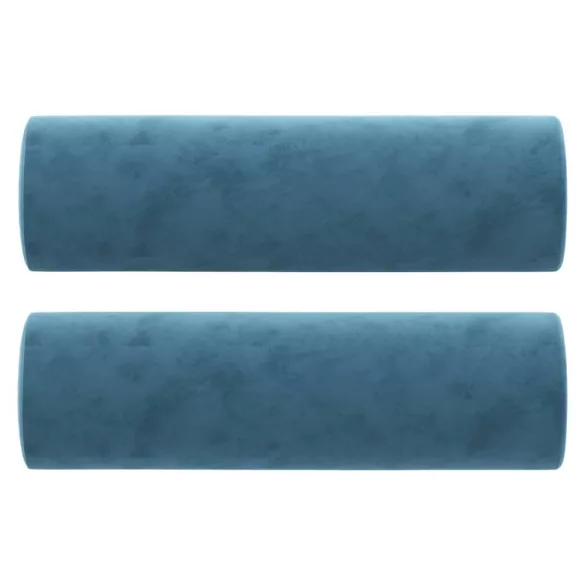 2 személyes kék bársony kanapé díszpárnákkal 120 cm